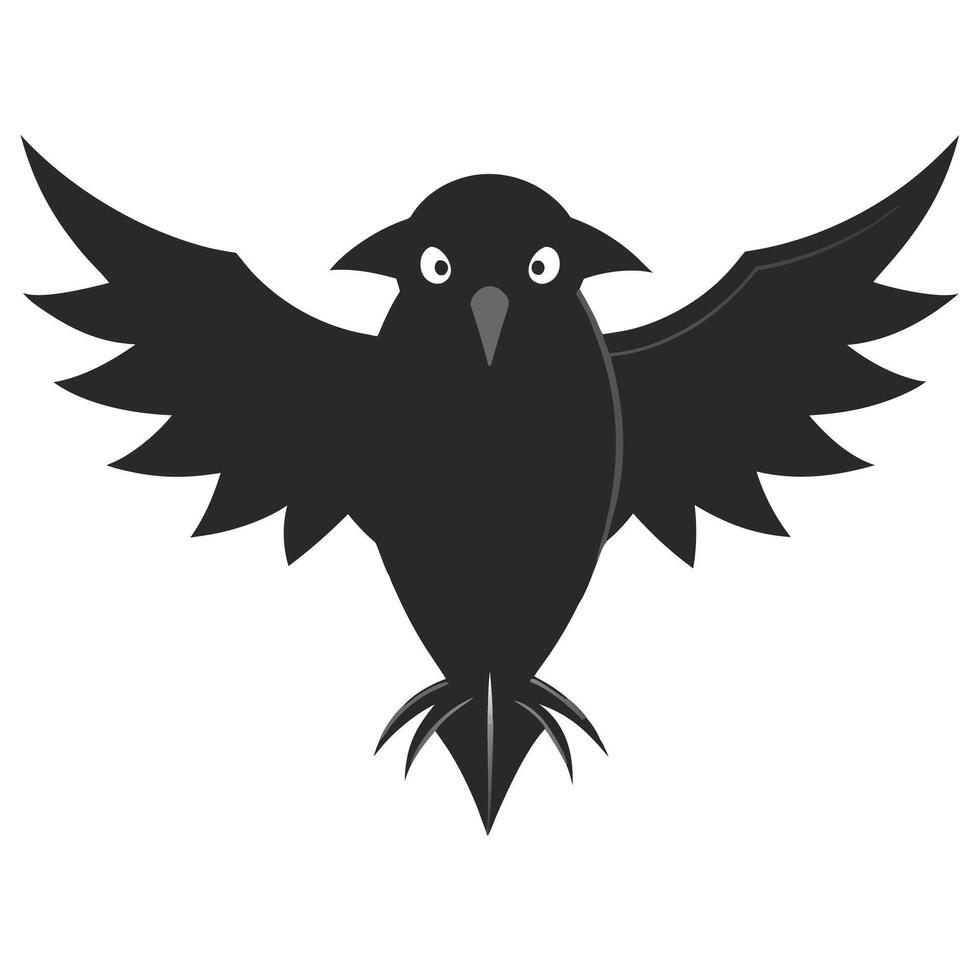 Stylized Black Bird With Open Wings Cartoon Illustration For Halloween vector