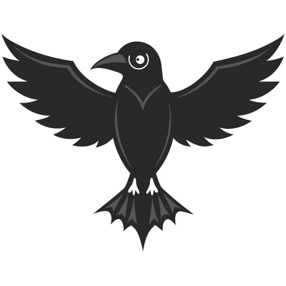 Cartoon Black Crow Spread Wings Illustration Graphic Symbol Isolated On White vector