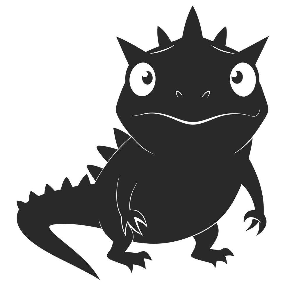 Monochrome Cartoon Lizard Illustration With Spikes And Cute Eyes vector