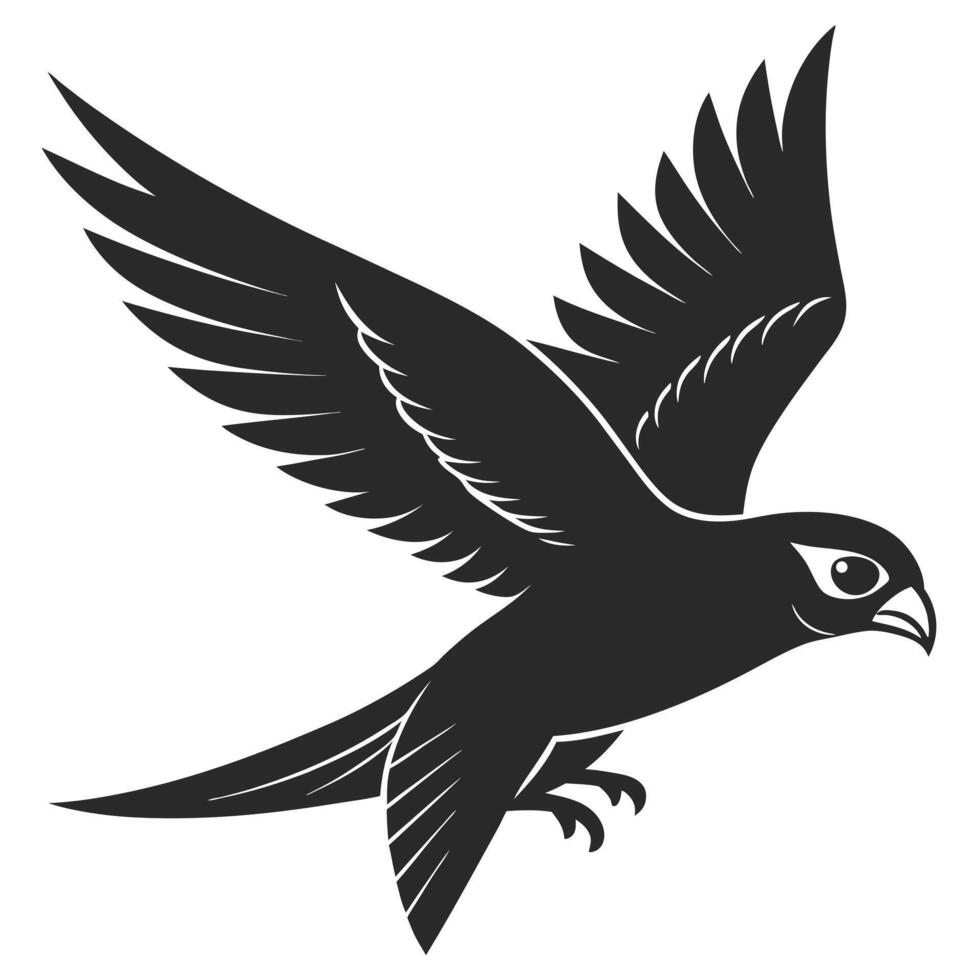 Black And White Illustration Of A Flying Falcon With Wings Spread vector