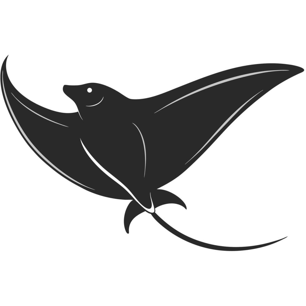 Elegant Black And White Stingray Silhouette Graphic For Marine Life Designs vector