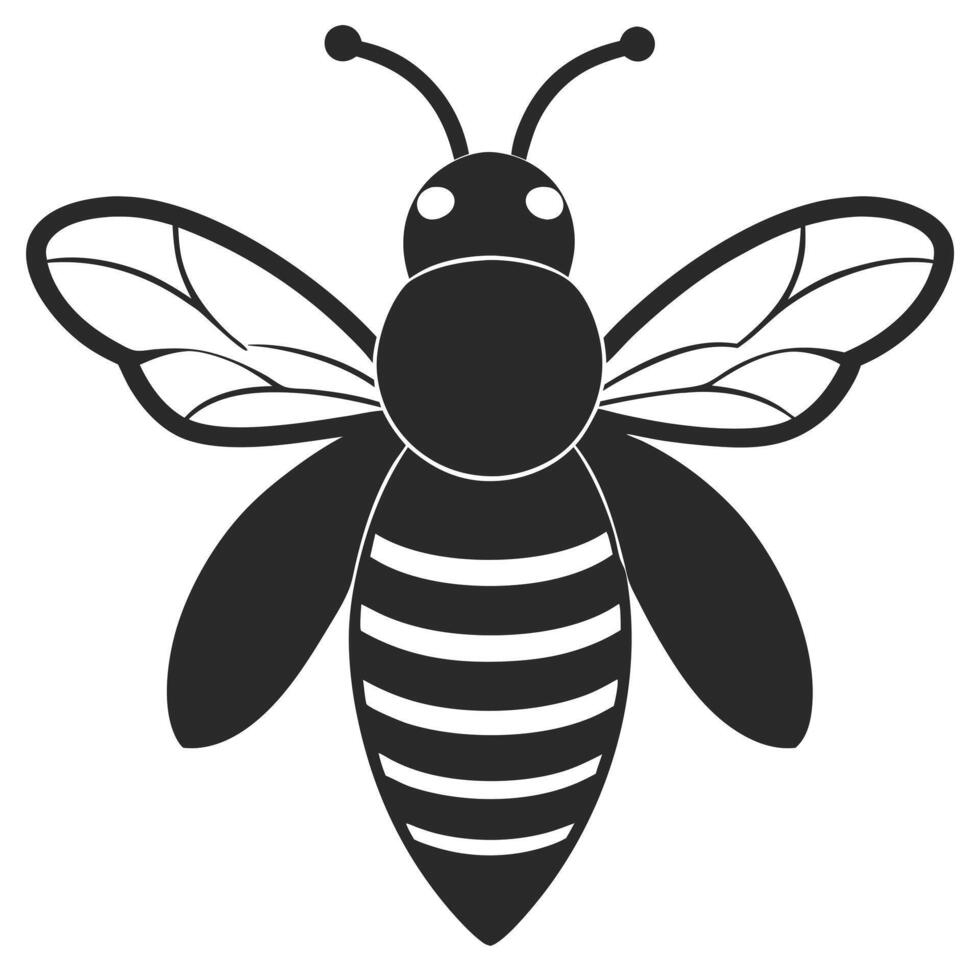 Black And White Bee Illustration With Wings And Stripes Graphic vector