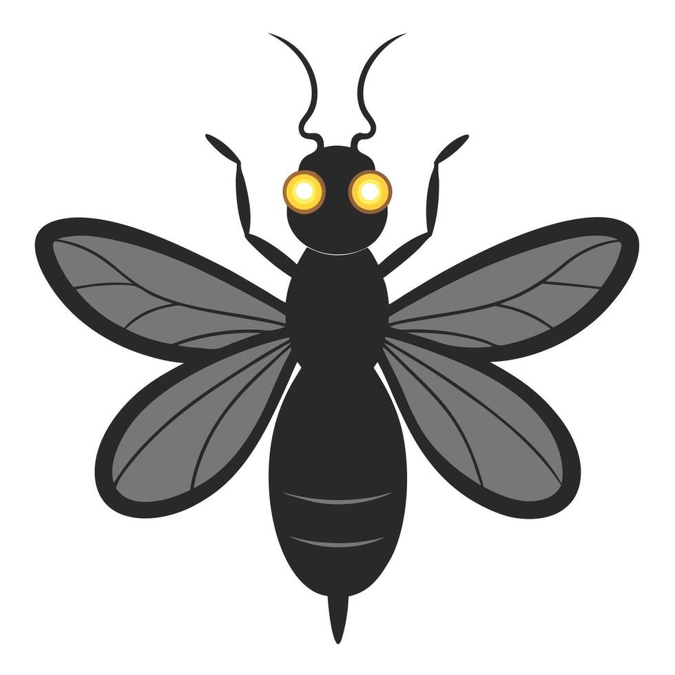 Cartoon Insect With Glowing Eyes On A White Background Simple Graphic vector