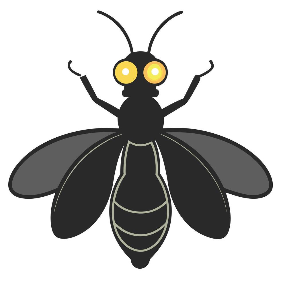 Cartoon Style Black And Gray Wasp Illustration With Bright Yellow Eyes vector