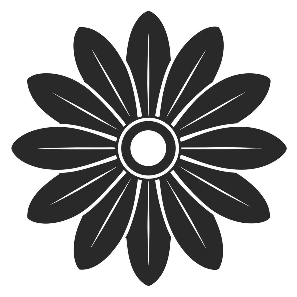 Monochrome Flower Design With Eleven Petals In A Geometric Style vector