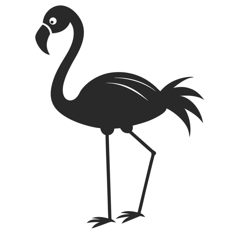 Black Silhouette Of A Flamingo Bird Standing On Its Two Legs Illustration vector