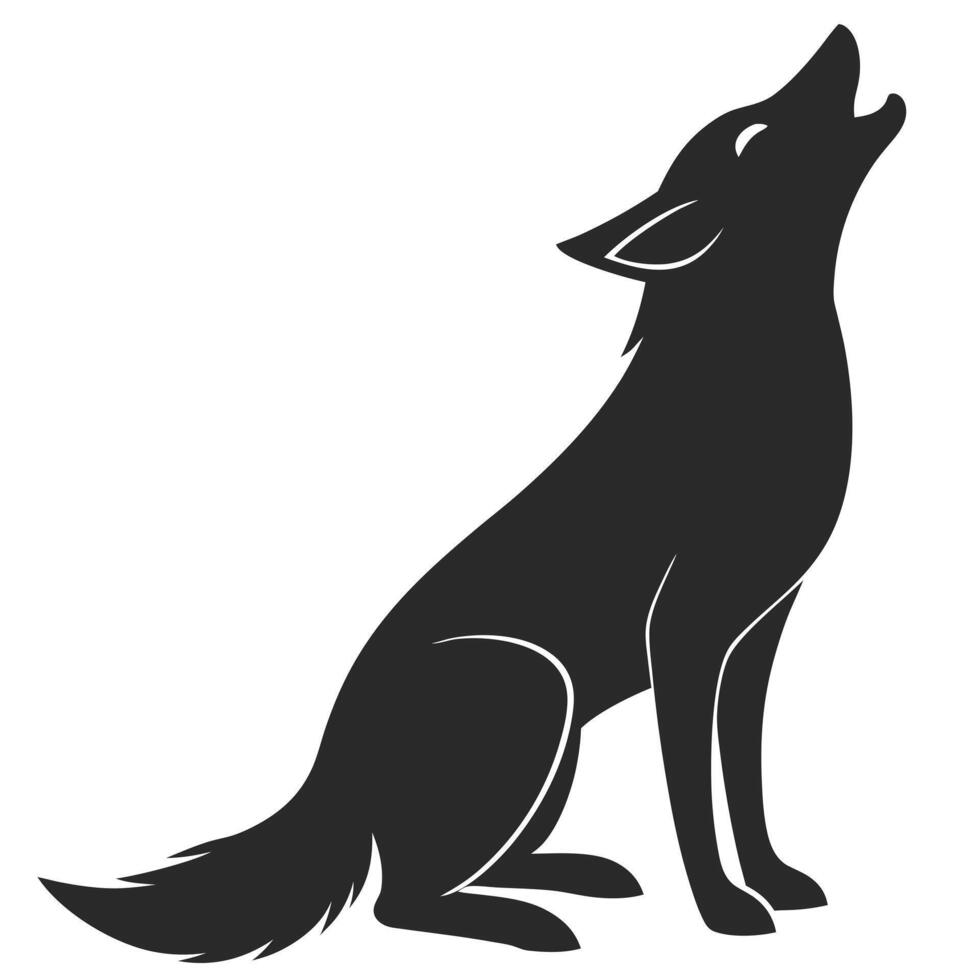 Black And White Silhouette Of A Howling Wolf Animal Illustration vector