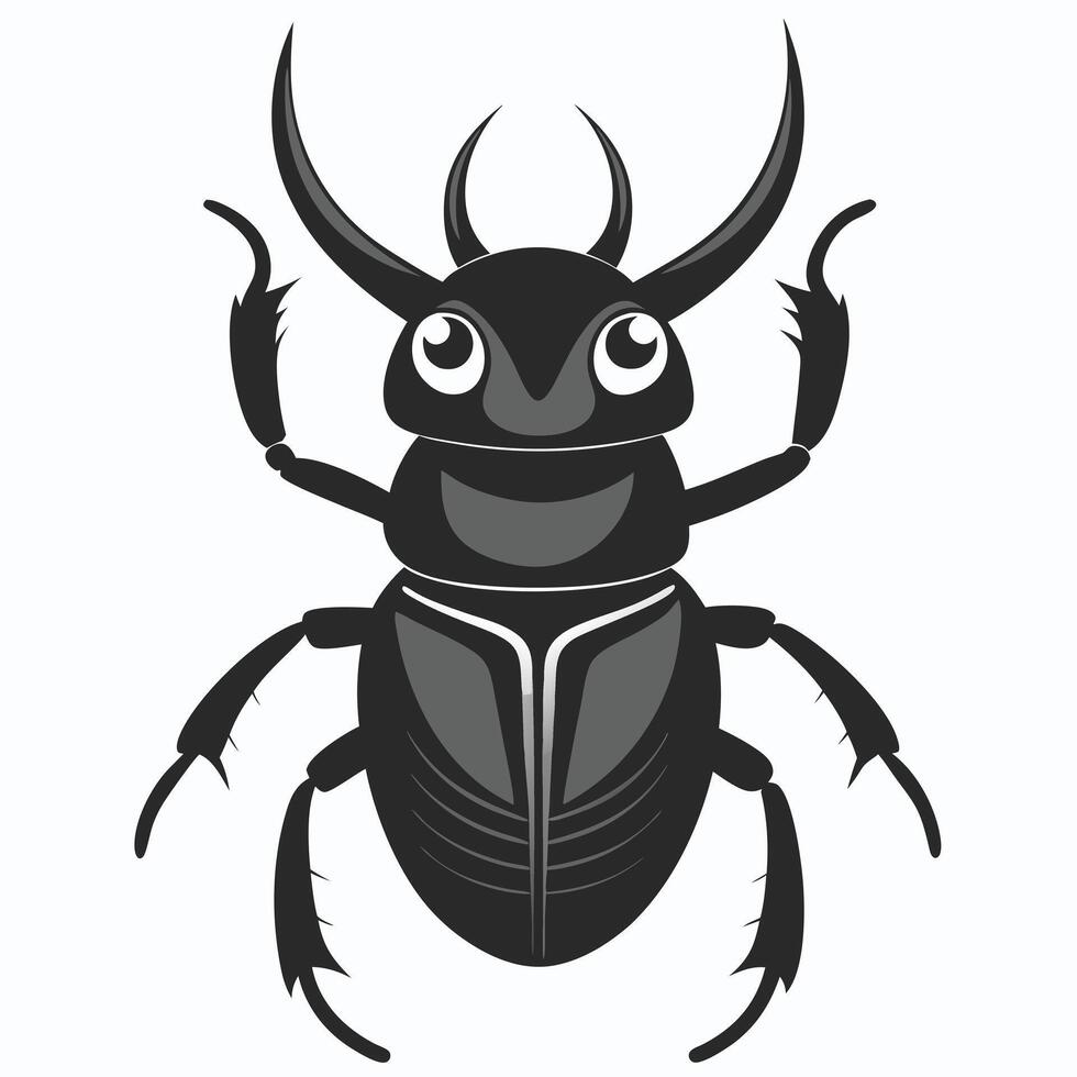 Cartoon Rhinoceros Beetle Illustration Simple Graphic Style Isolated On White Background vector