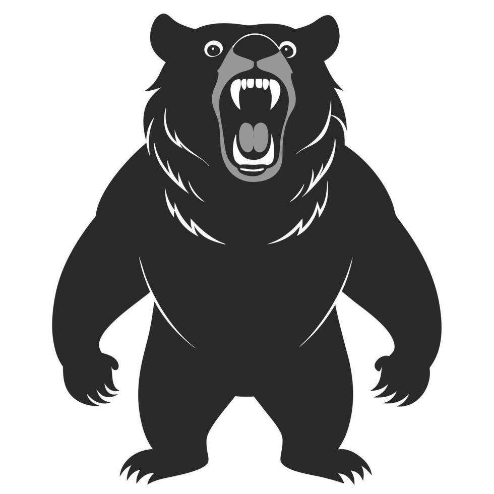 Angry Bear Silhouette Illustration Menacing Grizzly Showing Teeth Fangs On White Background vector