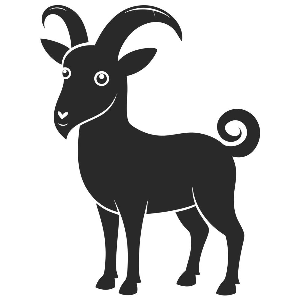 Cute Cartoon Goat Silhouette With Curly Tail And Heart Shaped Nose Illustration vector
