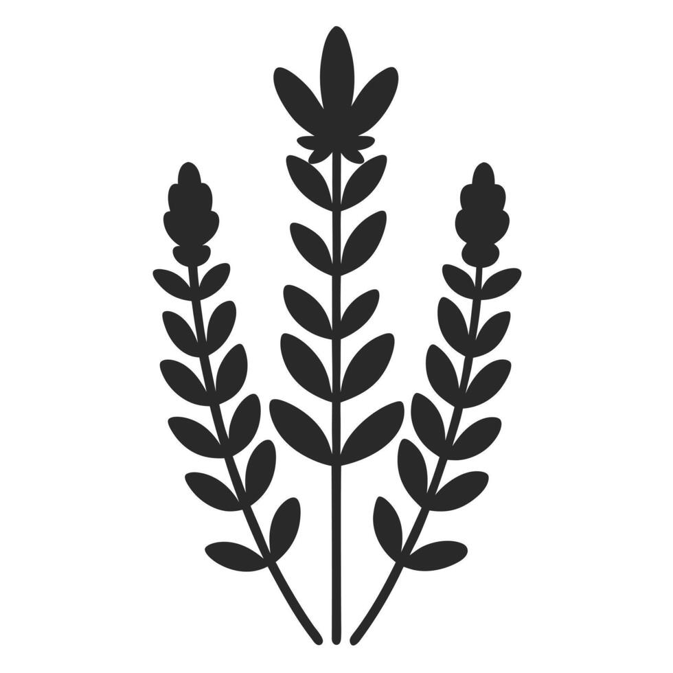 Elegant Black Silhouette Of Botanical Floral Arrangement With Leaves And Buds Design vector