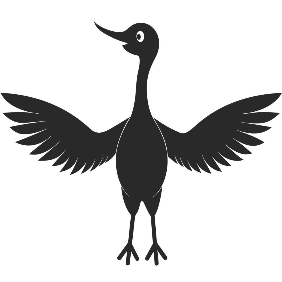 Stylized Cormorant Silhouette With Spread Wings On A White Background vector
