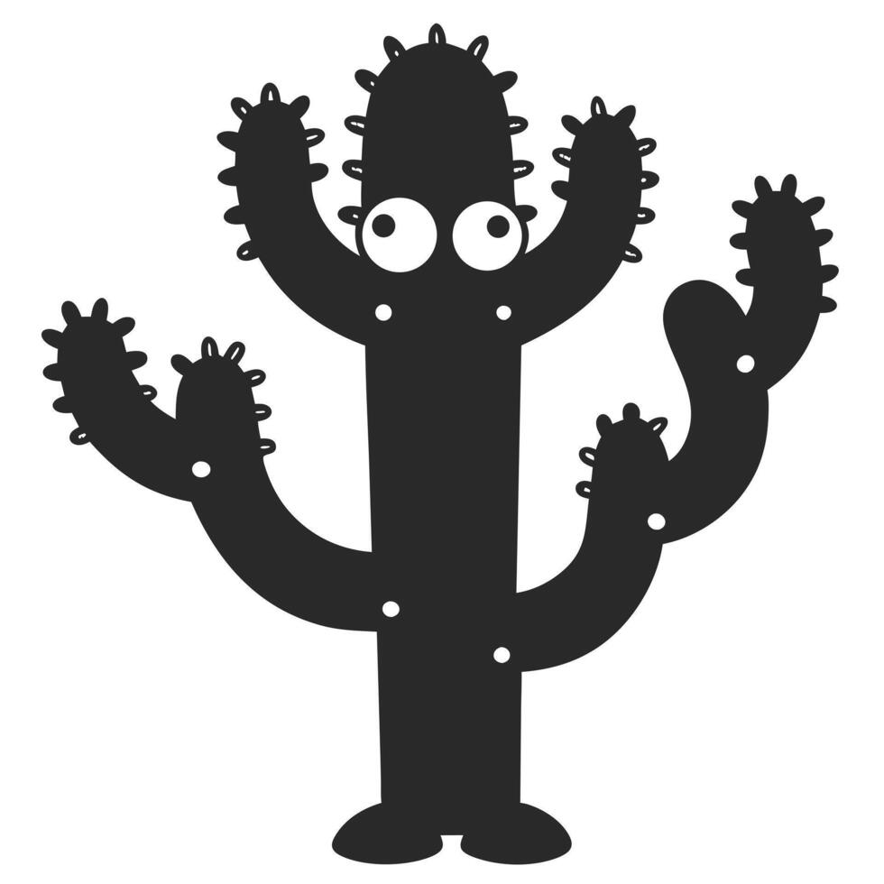 Funny Cactus Silhouette With Big Eyes Isolated On White Background Illustration vector