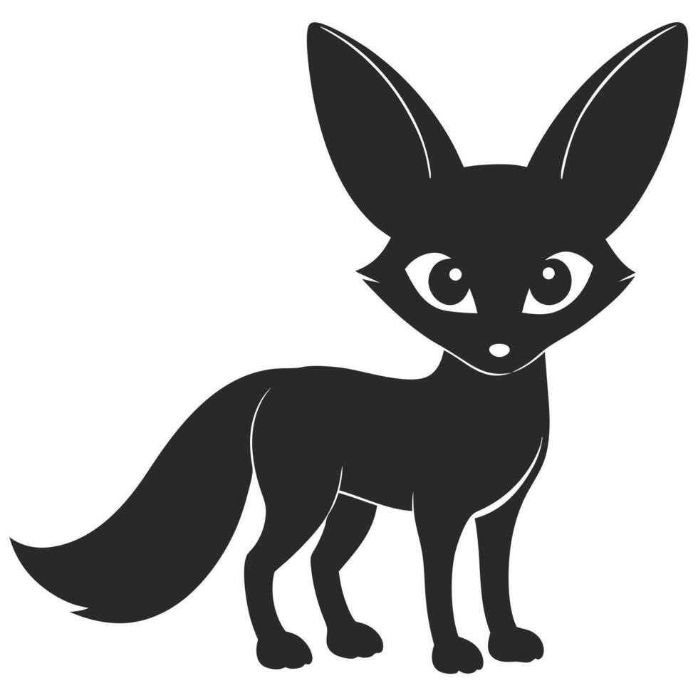 Fennec Fox Silhouette Cute Cartoon Character Big Ears Isolated Illustration vector