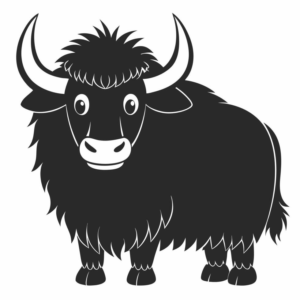 Cute Black Yak Illustration Cartoon Animal Mammal Wildlife Design vector