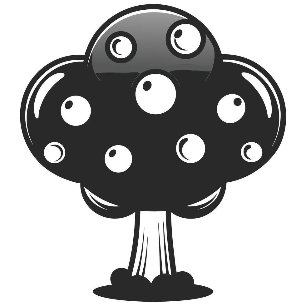 Monochrome Tree Illustration With Circles In Stylized Black And White Design vector