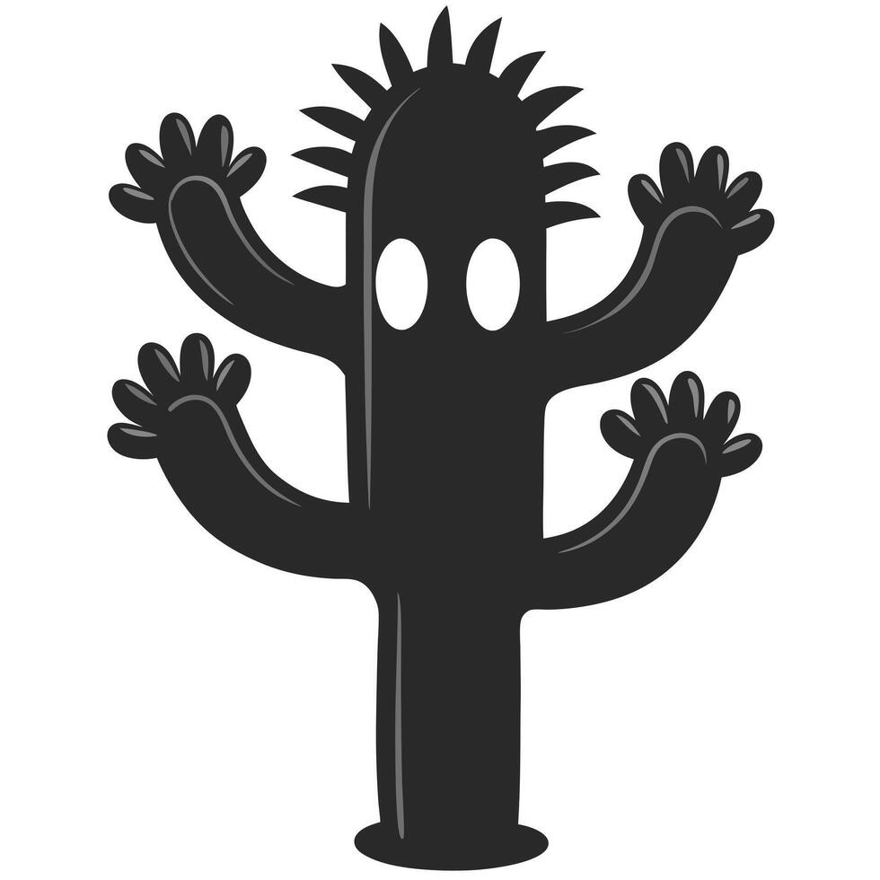 Spooky Cactus Cartoon Character Illustration With Hands On White Background vector