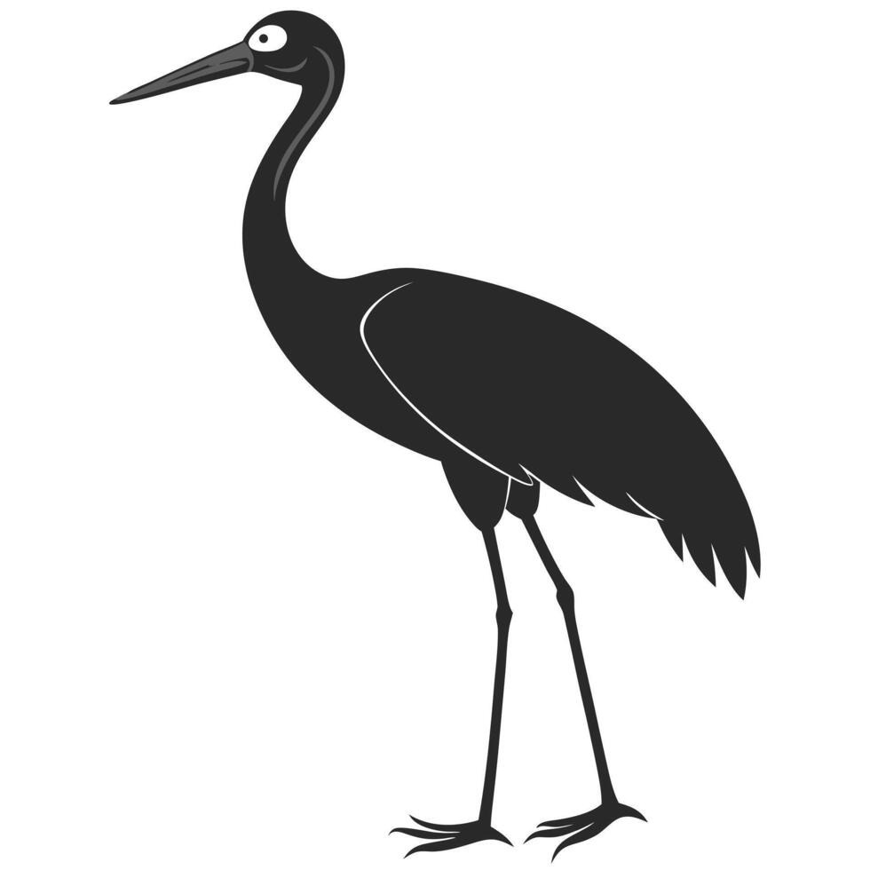 Black Heron Silhouette Illustration Bird With Long Legs And Neck Standing vector