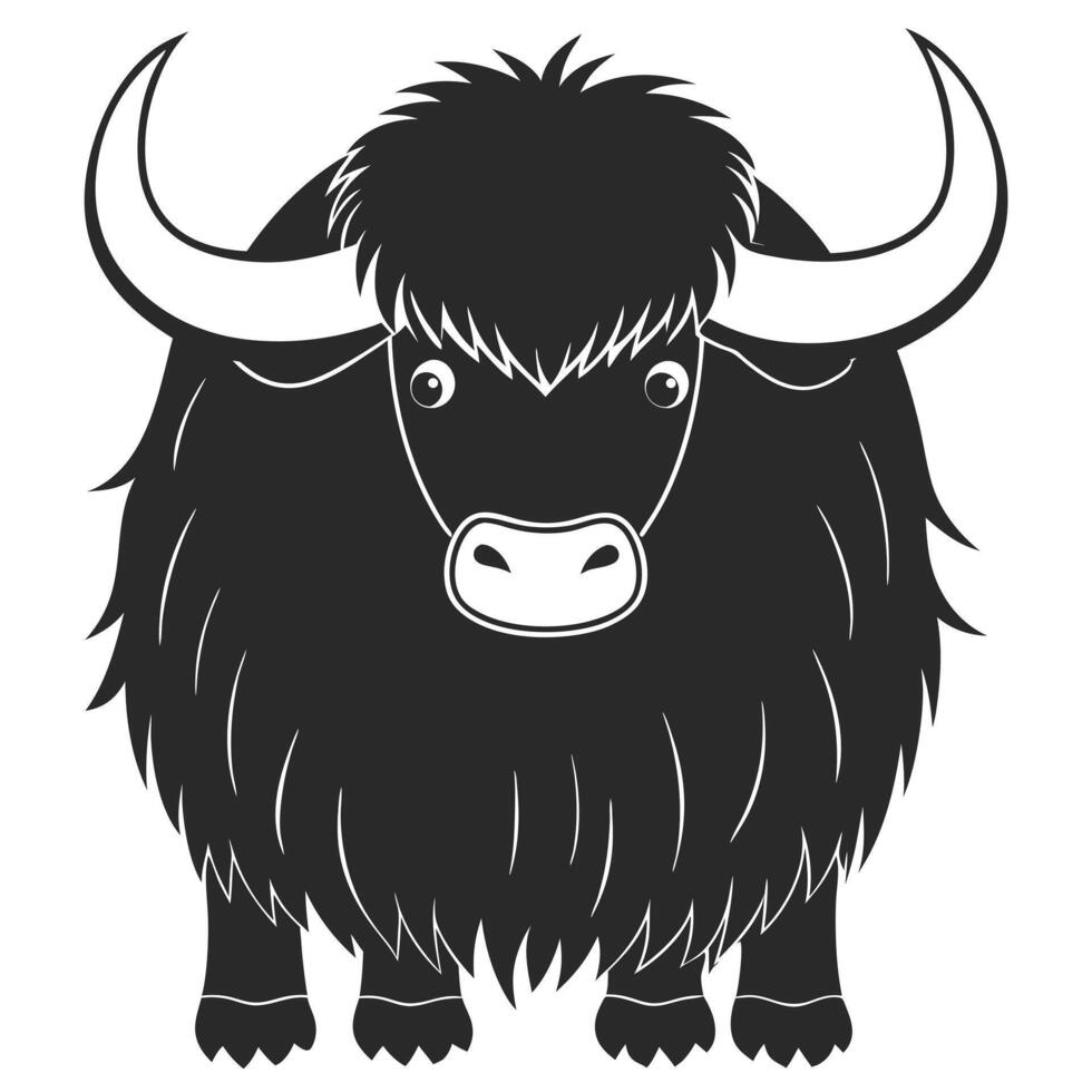 Black And White Illustration Of A Cute Yak Animal Design vector
