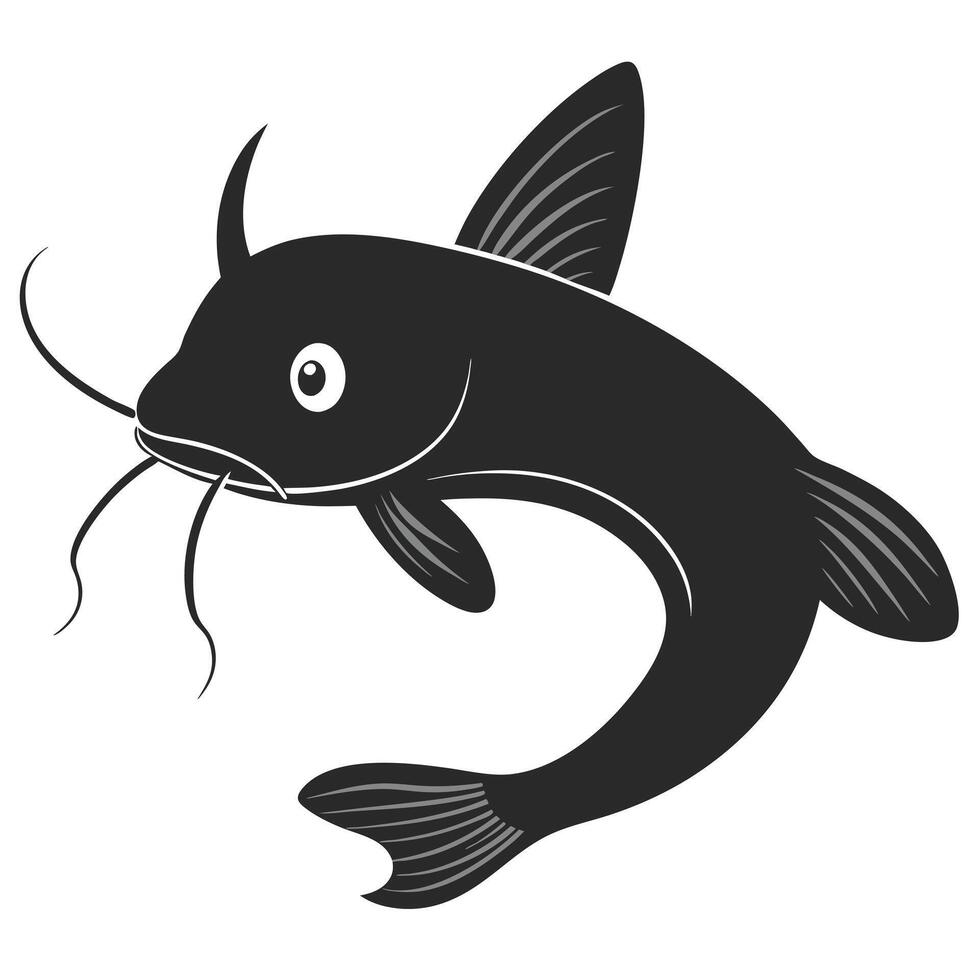Simple Graphic Illustration Of A Black Catfish Swimming On A White Background vector