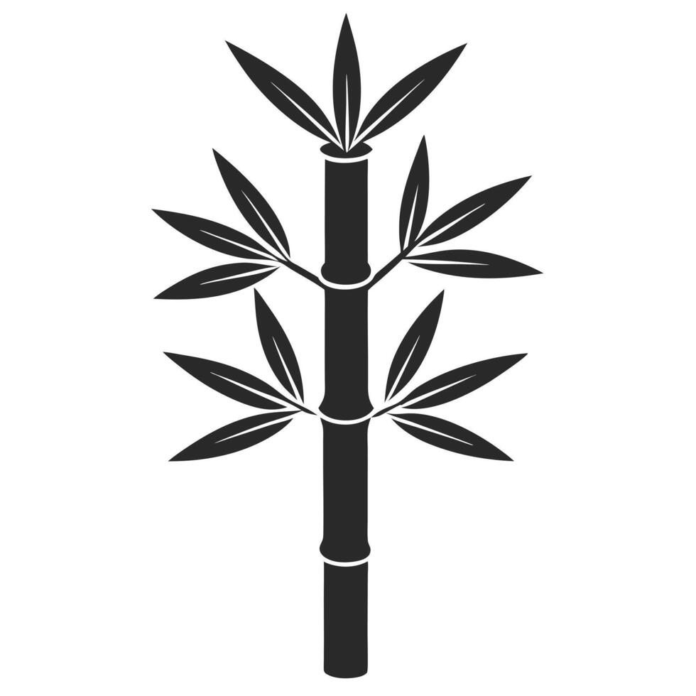 Monochrome Bamboo Plant Illustration Isolated On White Background Minimalist Japanese Oriental Design vector