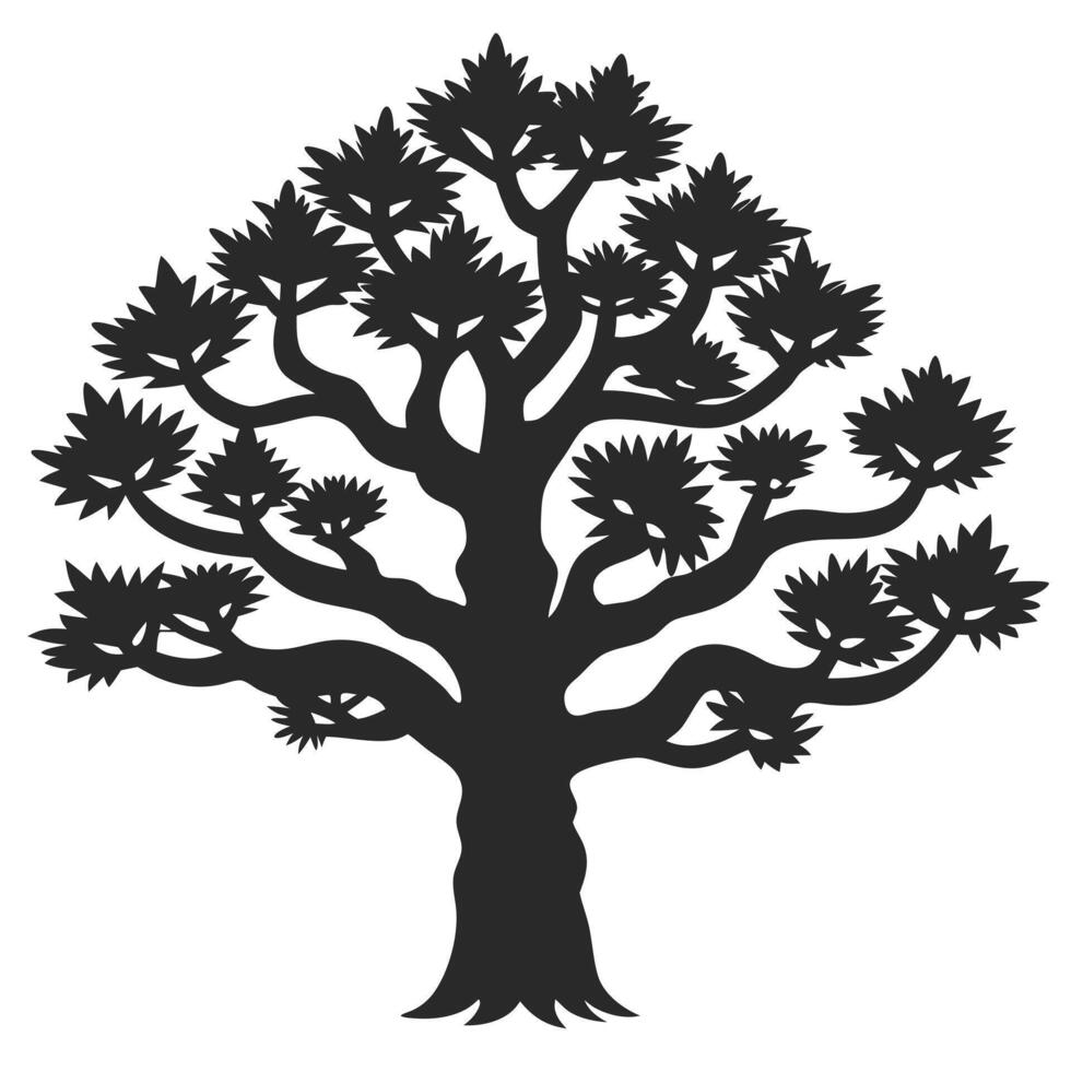 Silhouette Illustration Of A Lush Tree With Spiky Leaves On White Background vector