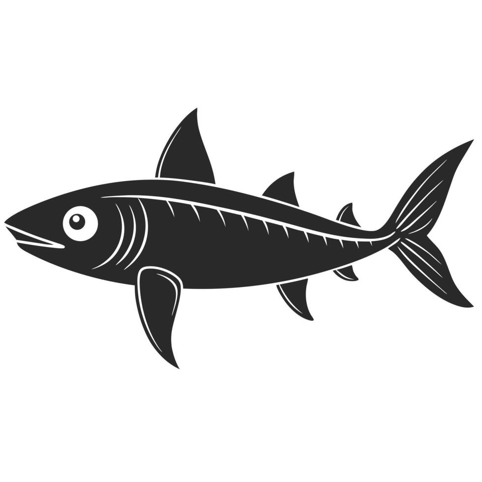 Stylized Black Silhouette Of A Shark With Prominent Fins On A White Background vector