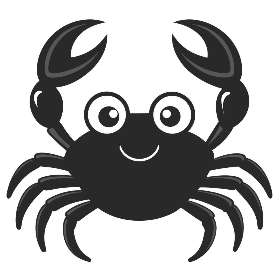 Cartoon Black Crab With Cute Face On White Background Illustration vector