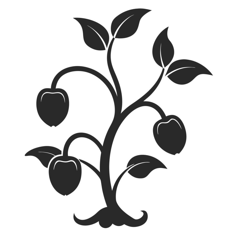 Silhouette Illustration Of Apple Tree With Leafy Branches And Ripening Fruit vector