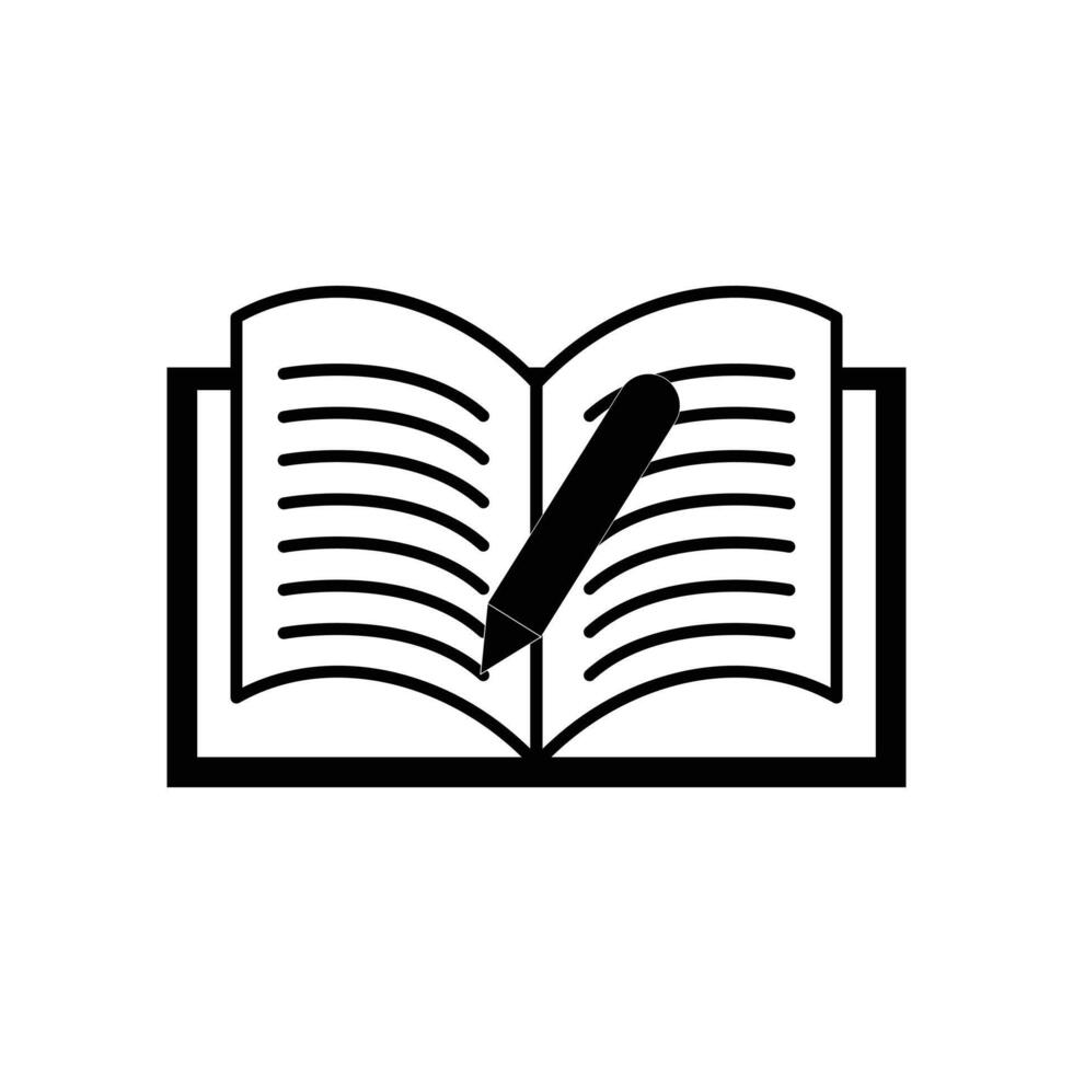 Open book with pen icon illustration vector