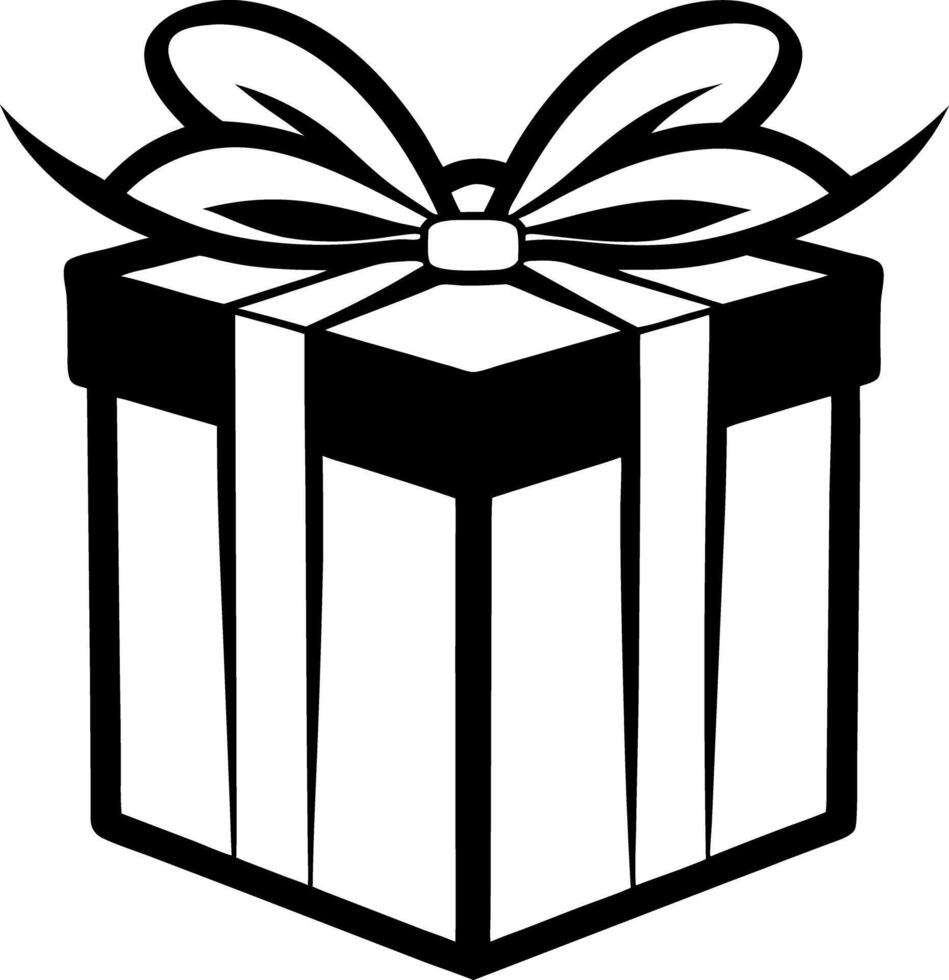 A black and white drawing of a gift box with a bow vector
