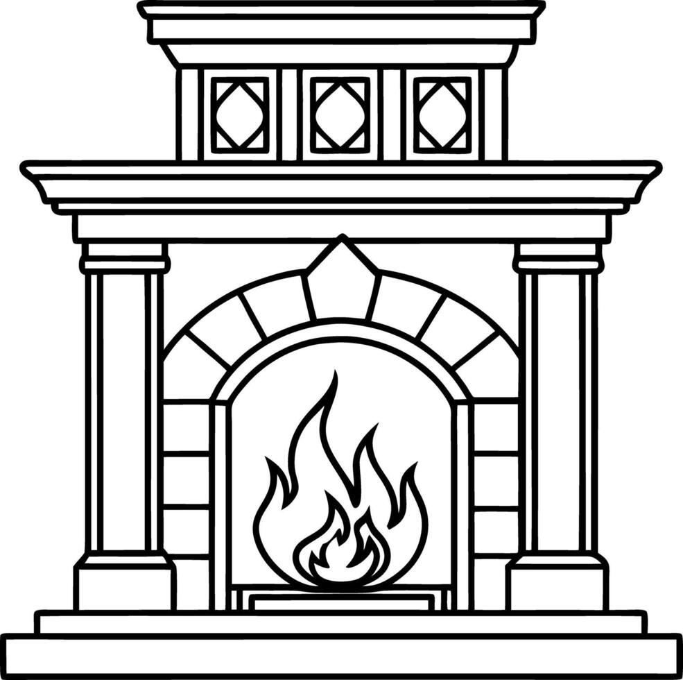 Fireplace coloring pages vector