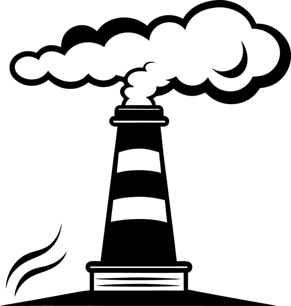 A black and white illustration of a lighthouse with smoke coming out of it vector