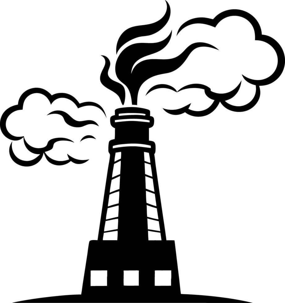 Black and white smoke tower silhouette vector