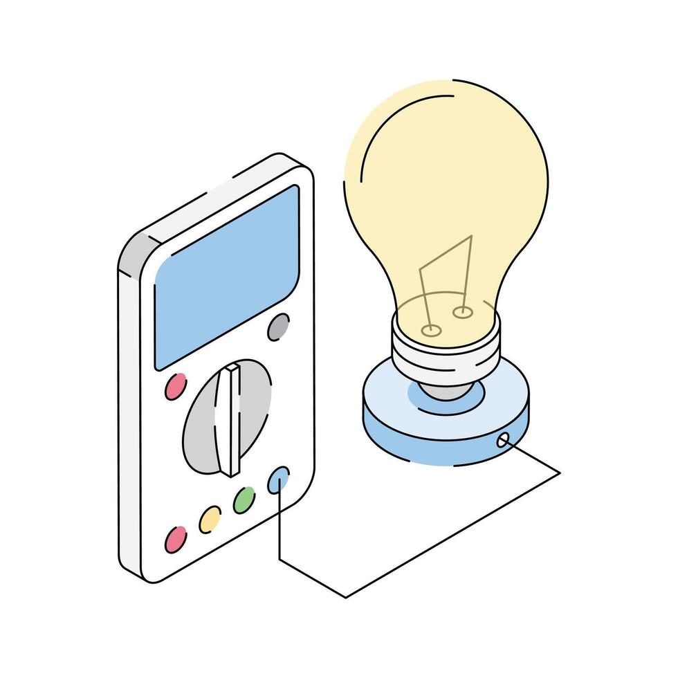 Creatively designed isometric outline icon showing voltmeter with bulb vector