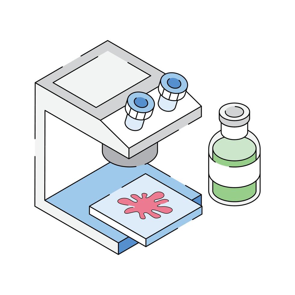 Here is an isometric icon depicting blood test microscope vector
