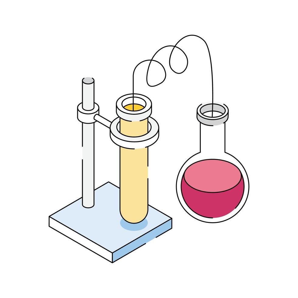 Easy to edit isometric style icon showing lab distillation setup vector