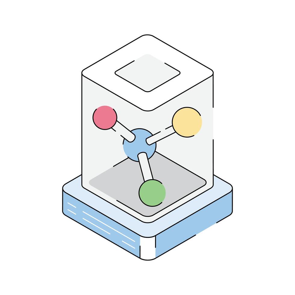 Visually appealing isometric style icon of molecules bonding vector