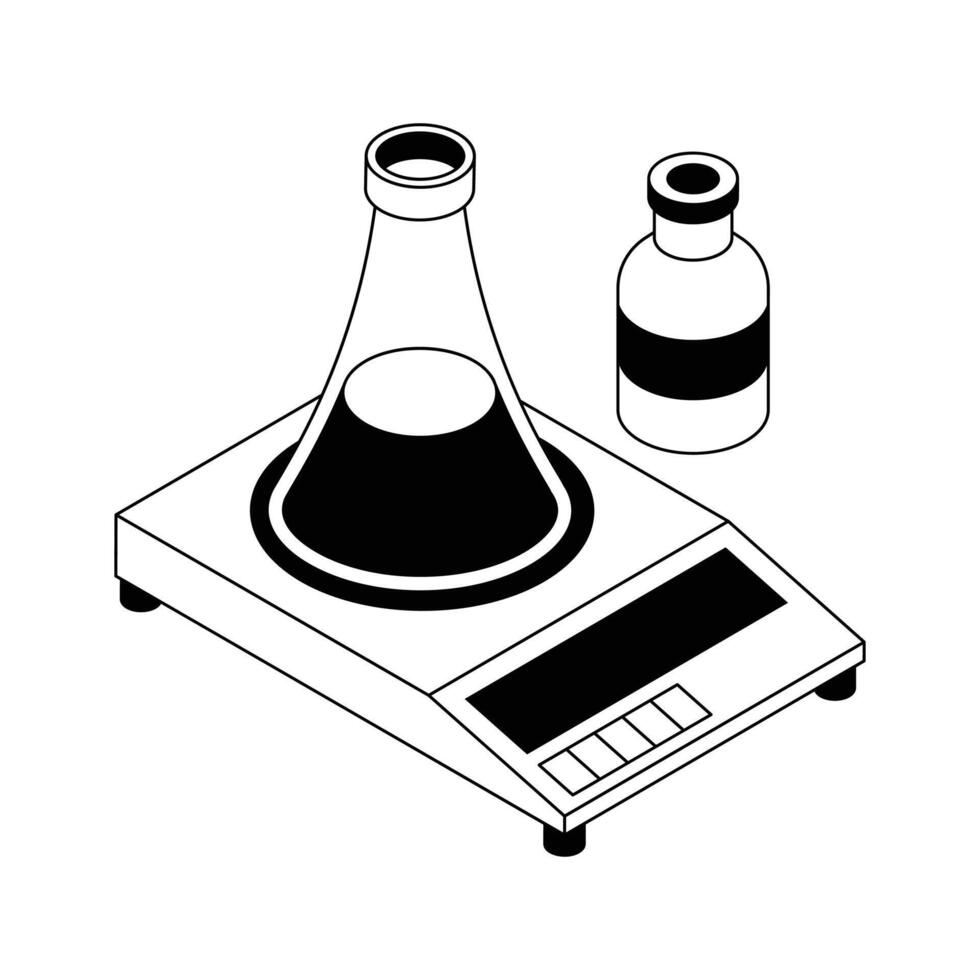 An isometric icon showing heat plate with chemical beaker on it. vector