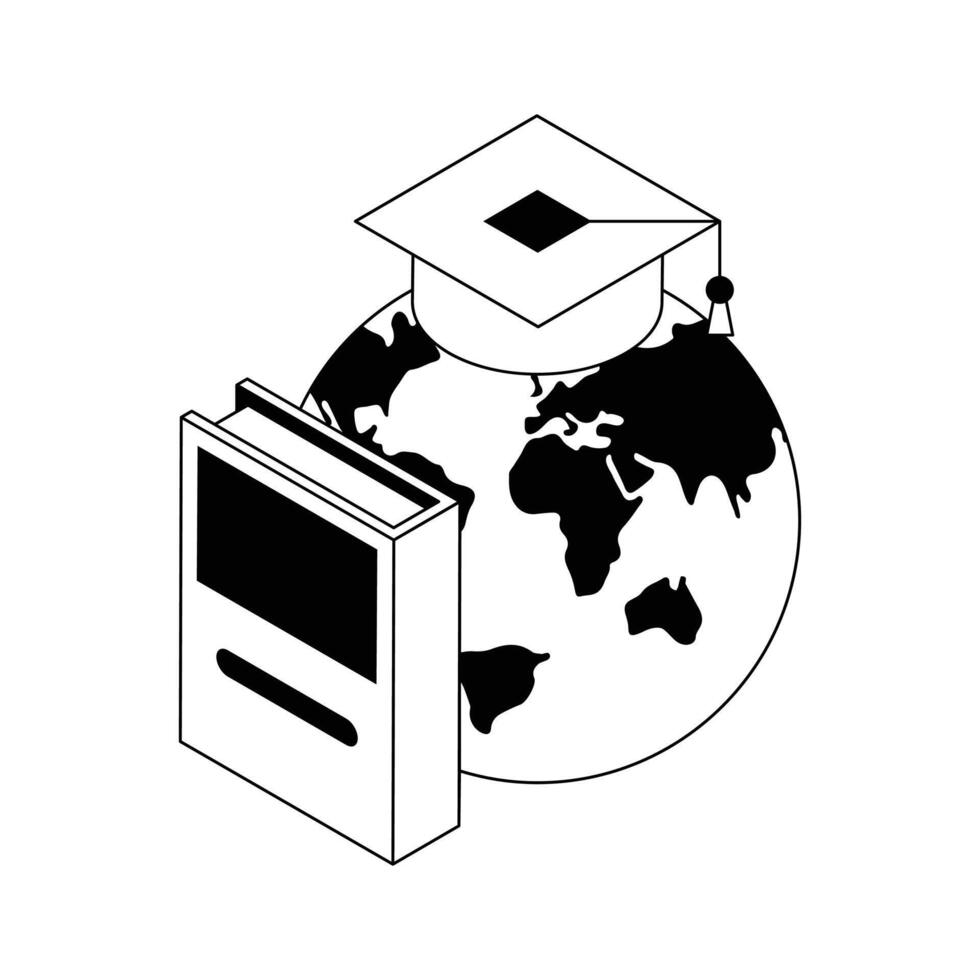Download out premium isometric icon depicting global study. vector