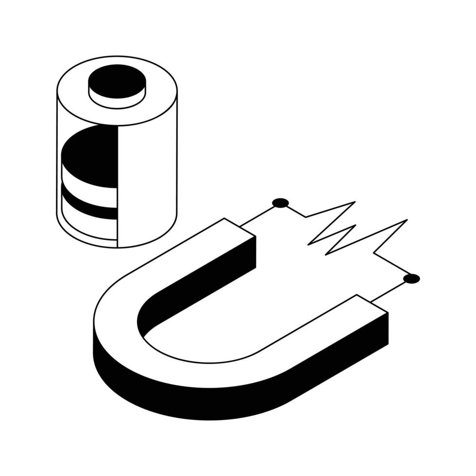 Battery cell magnet attraction experiment, isometric icon. vector