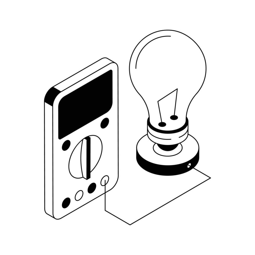 Creatively designed isometric outline icon showing voltmeter with bulb. vector