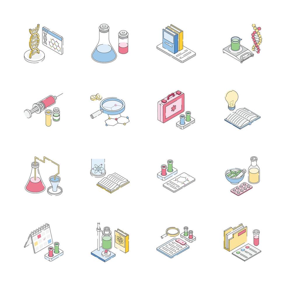 Trendy collection showing science study isometric icons, easy to edit vector
