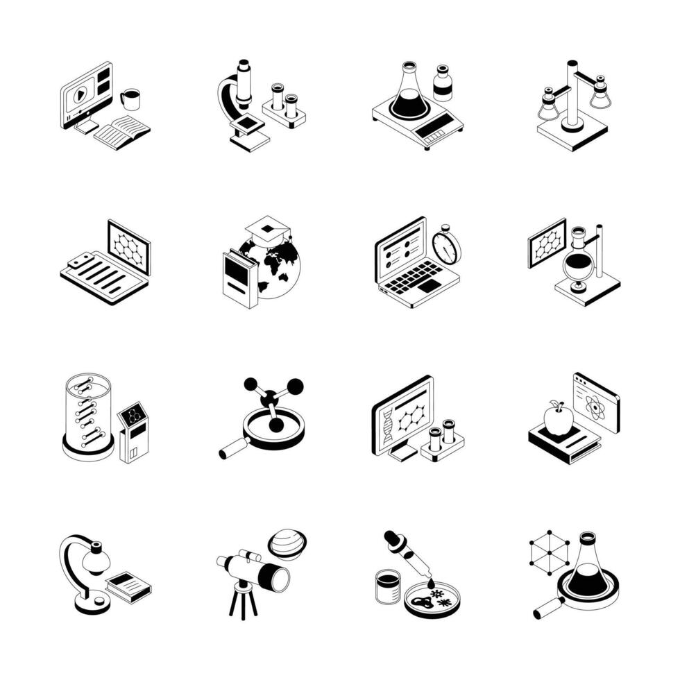 Get this amazing isometric collection of science and lab experiment icons, vector