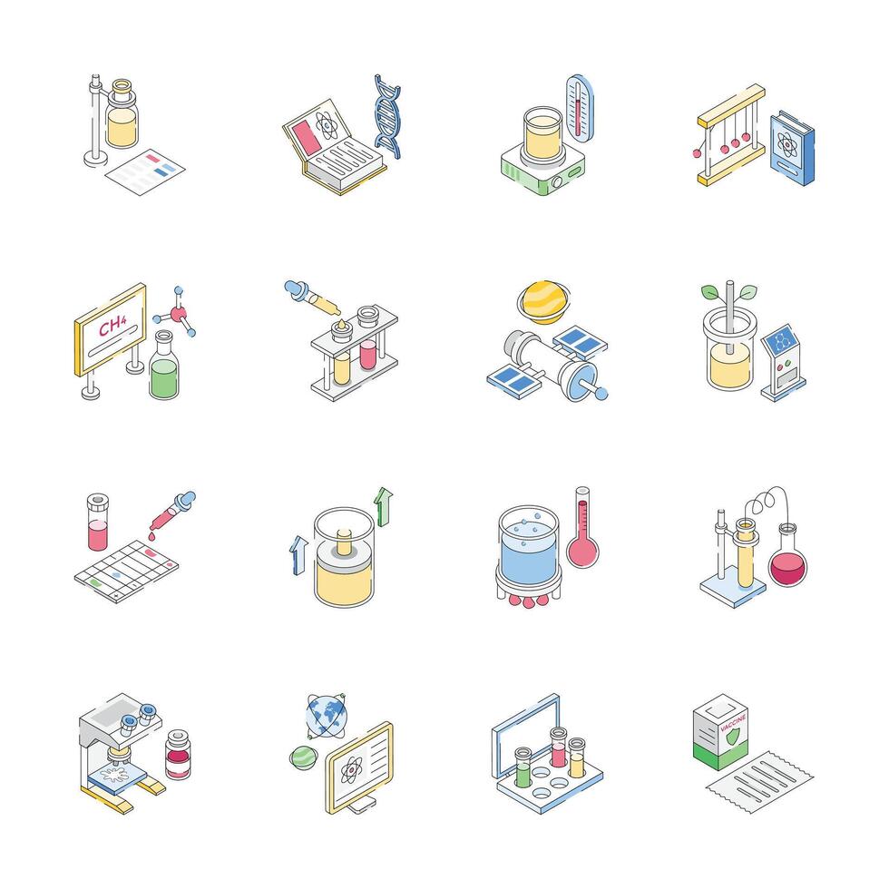 Well crafted pack of lab research and science study isometric icons vector