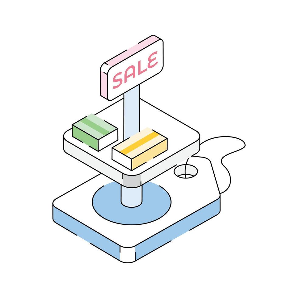 Easy to edit isometric style icon depicting product sale vector