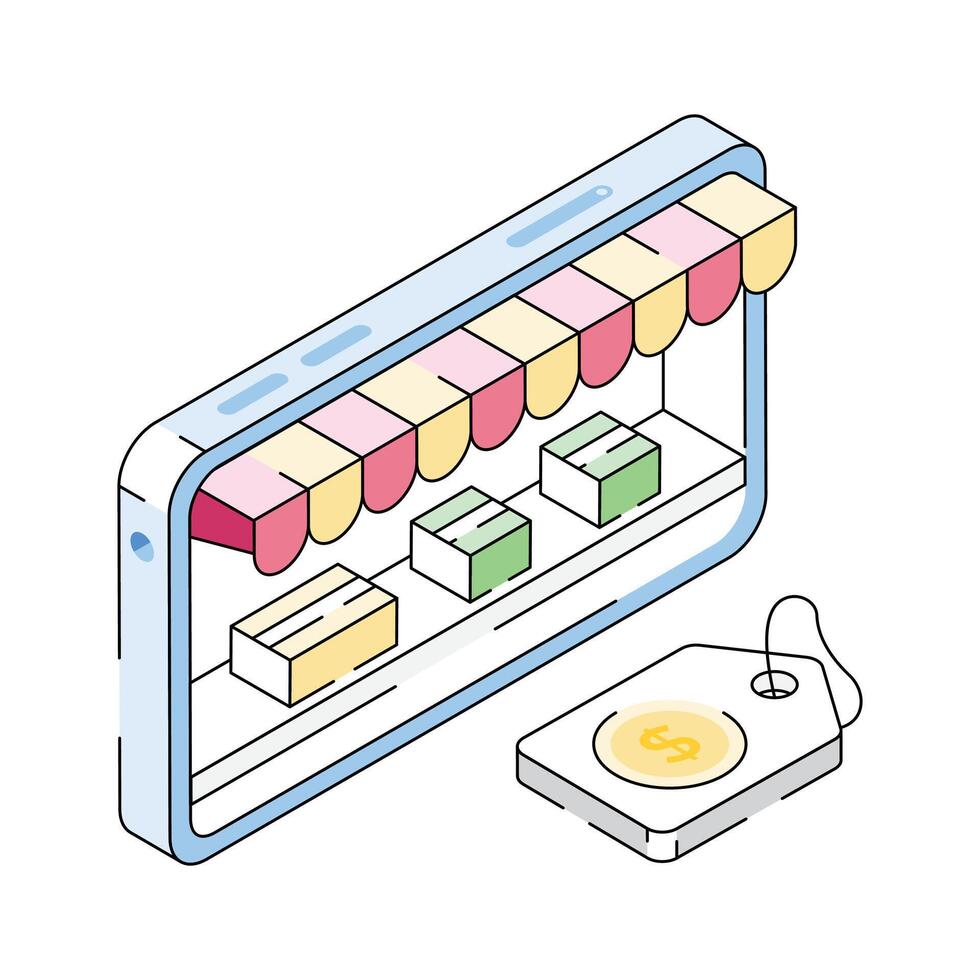 A well designed premium isometric outline icon of mobile shopping vector