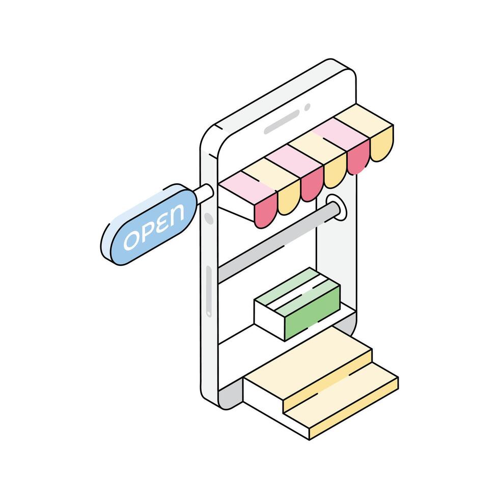 Check out our premium isometric style icon of open shop vector