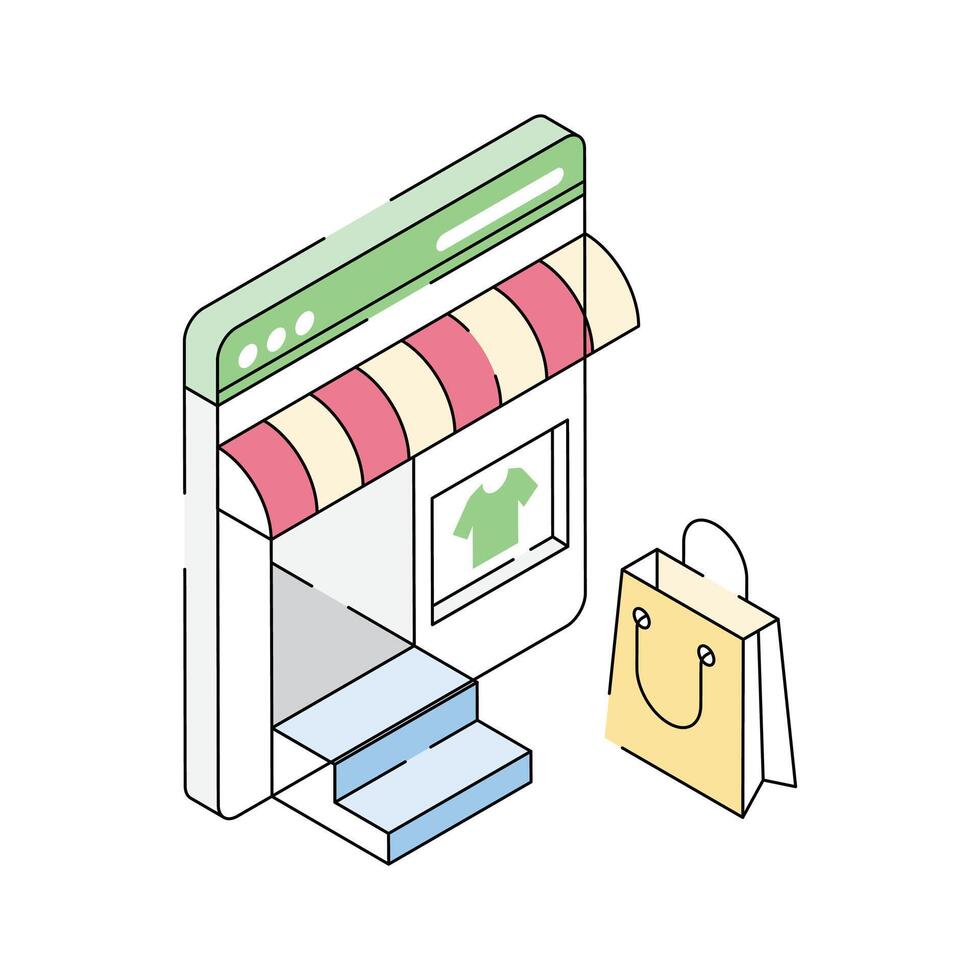 An icon creatively designed in isometric style showing online clothing store vector