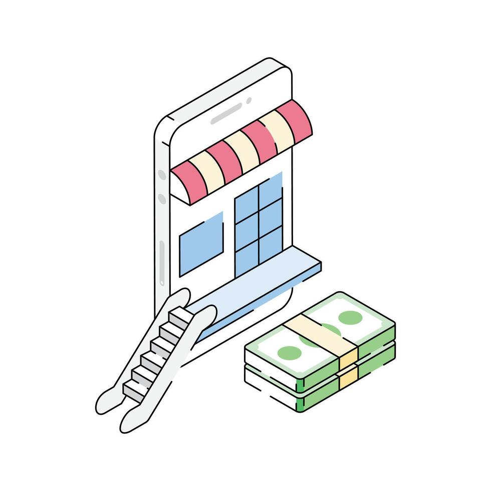 Here is a premium isometric outline icon of mobile purchase vector